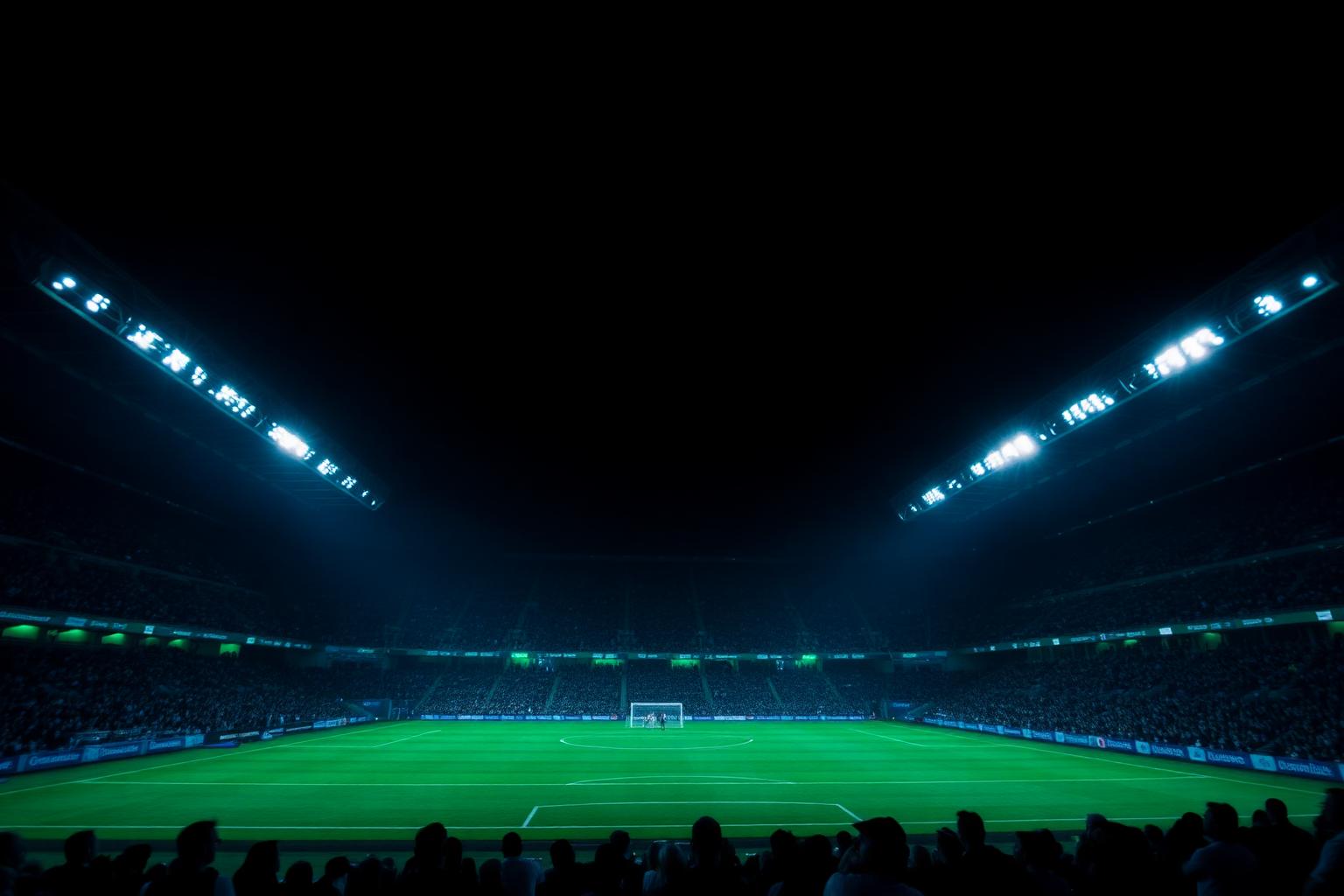Floodlit football stadium at night